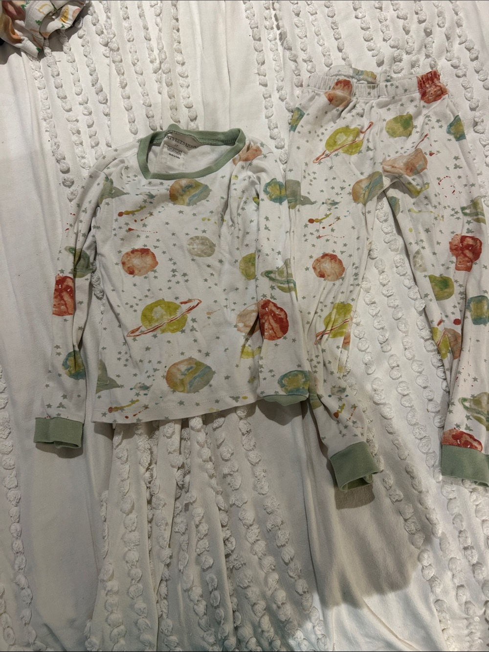 Children's Planet Print Pajama Set with Green Trim